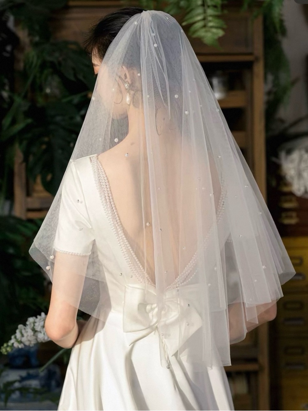Fingertip Veil with Pearls
